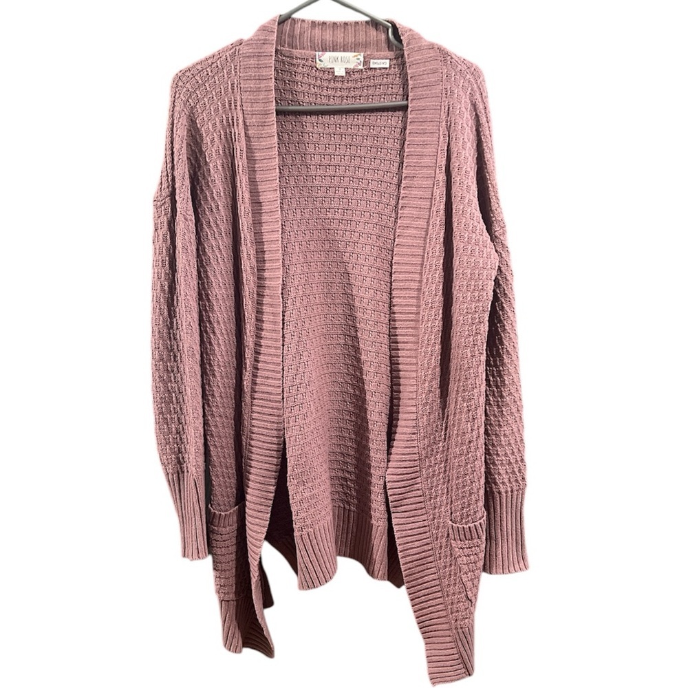 Pink Rose Dusty Pink Cable Knit Cardigan - Size Small